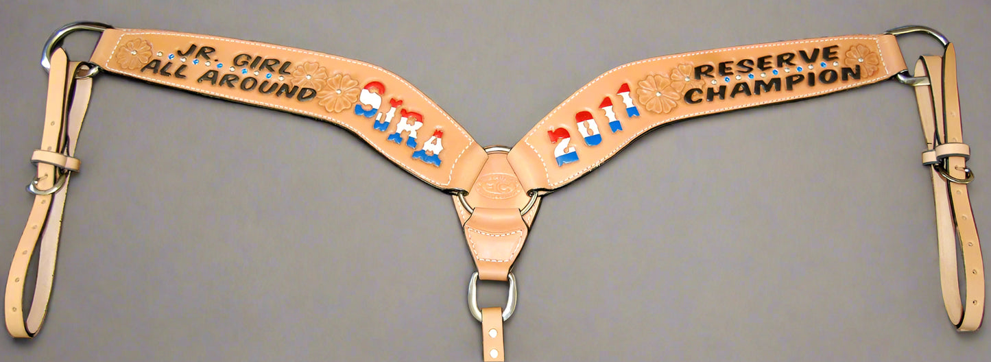 These collar DIY tack blanks are great for awards or customized gifts or simply to increase productivity for your inventory line.  Here is an example of an award collar made with this die cut blank set.