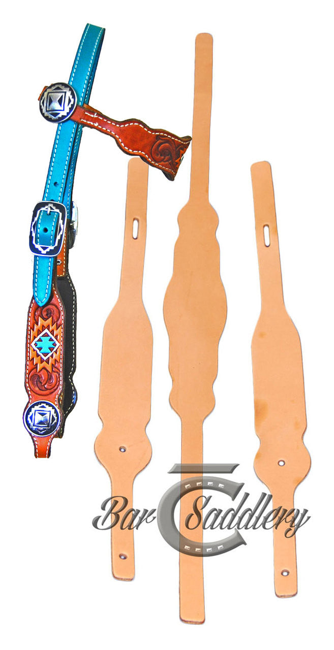 Browband headstall blanks 3 pc premium die cut leather - straps not included --- Completed headstall sample