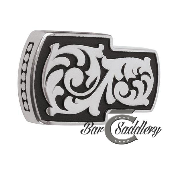 Stainless Steel with black accents floral Horse Shoe Brand headstall ear slide