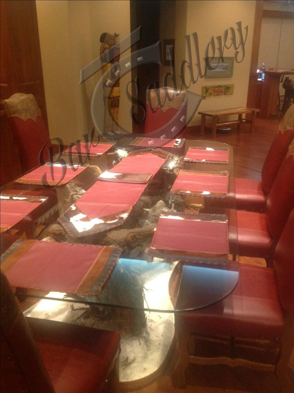 Wine leather table runner with matching placemats