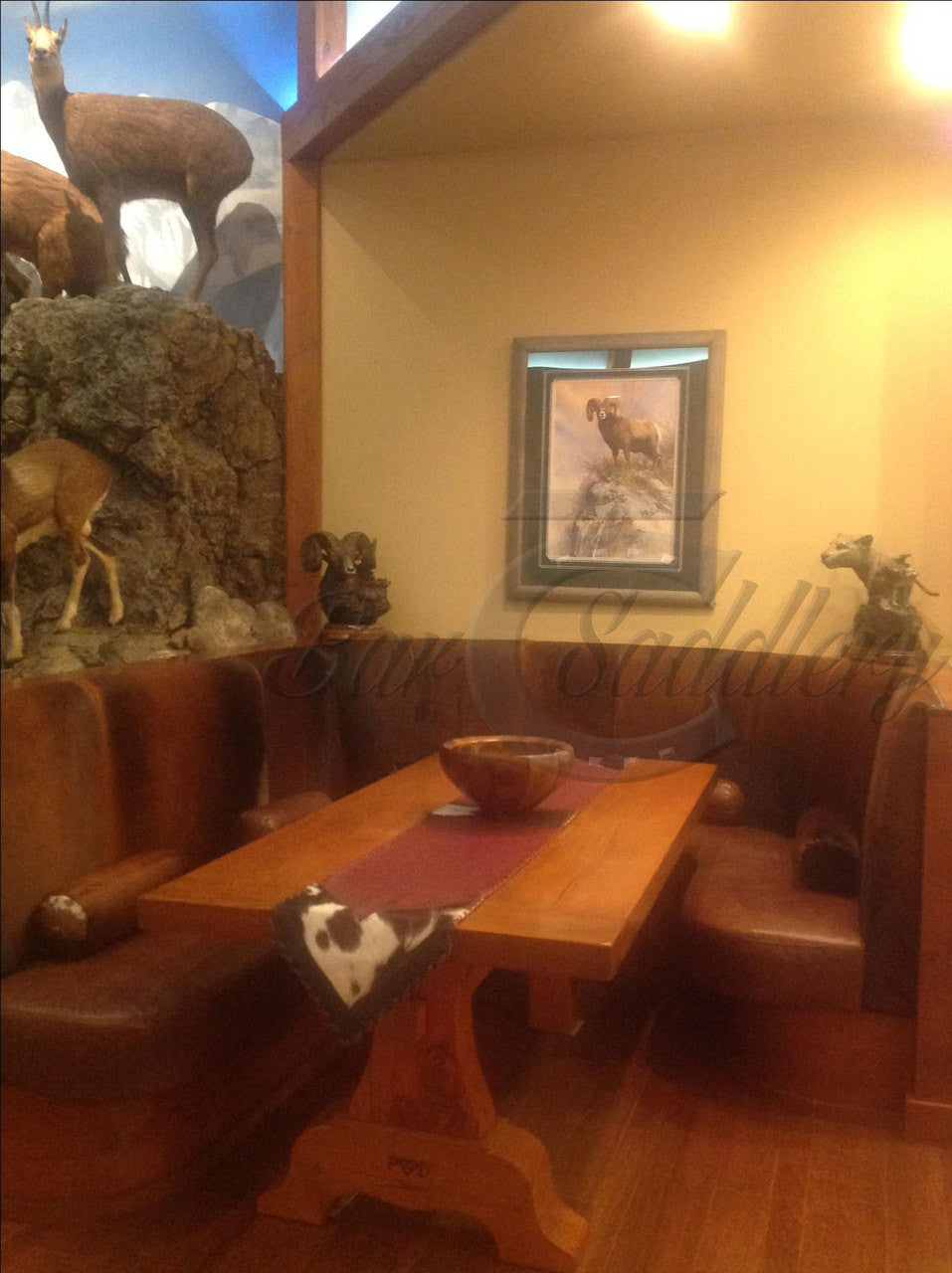 Wine leather table runner hair on hide