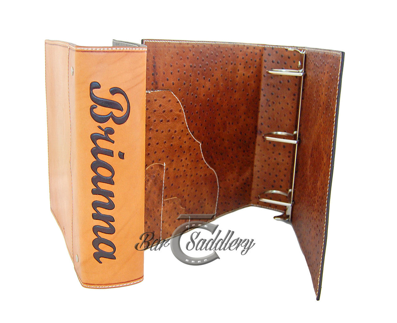 Custom, hand tooled, leather 3 ring binder