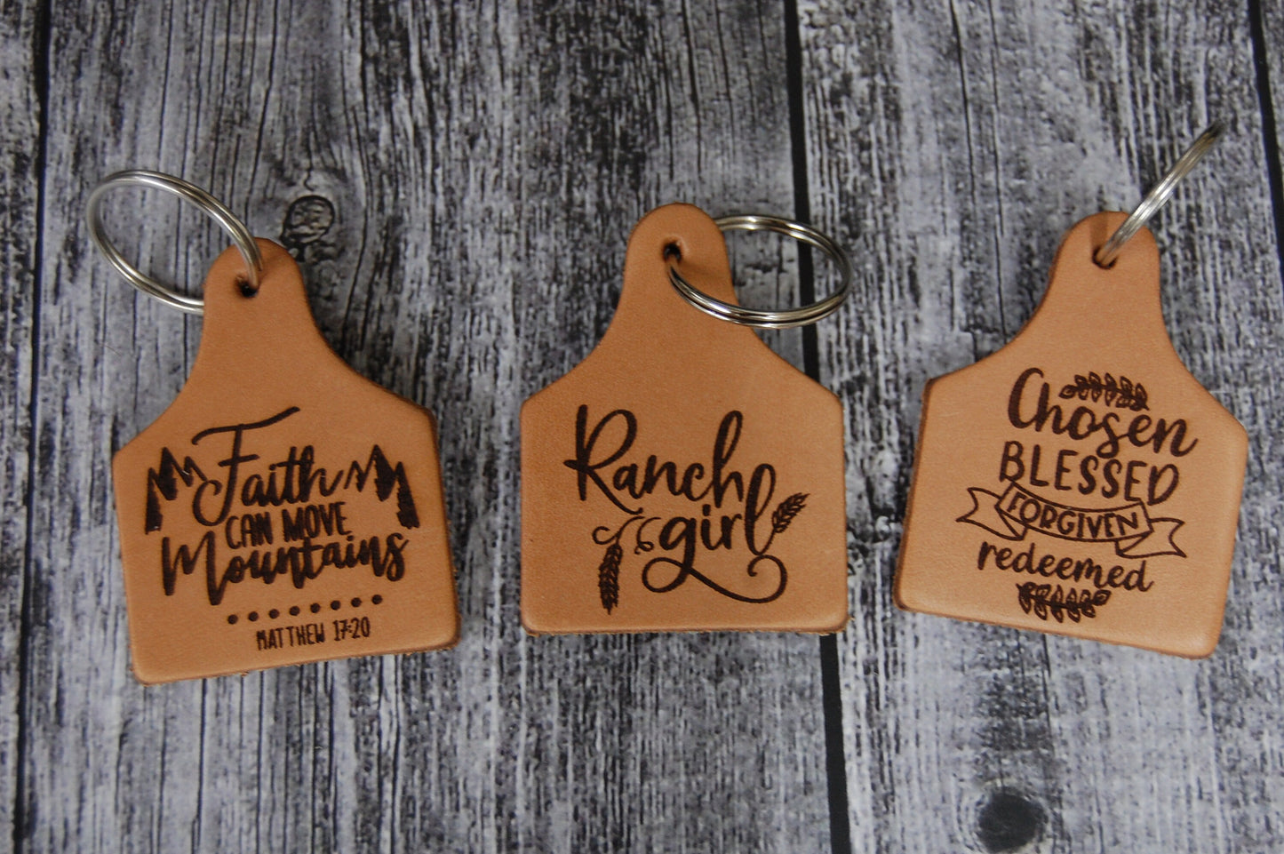 Genuine Leather Eartag Keychain Laser Engraved
