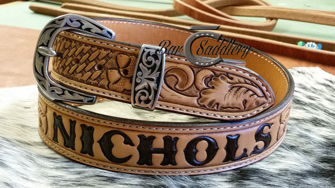 Hand Tooled Leather Men's Belt – Bar C Saddlery - Main Image