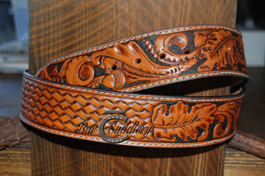 Hand-Tooled-Leather-Men's-Belt