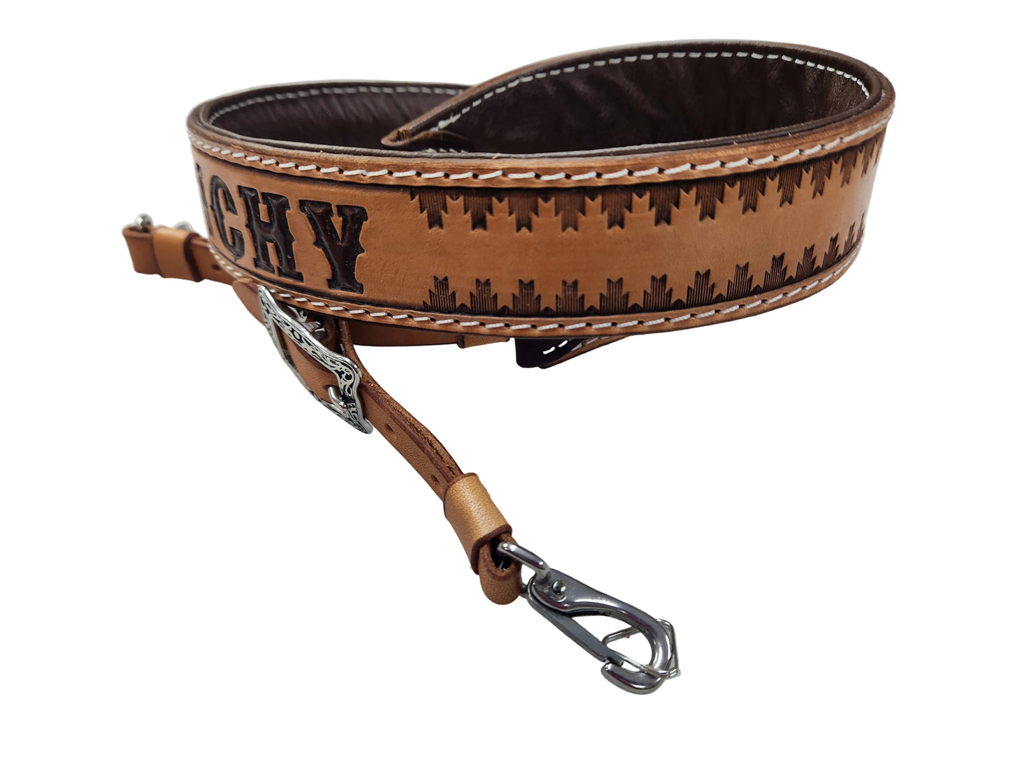 Custom Leather Camera Strap with Southwest border stamp